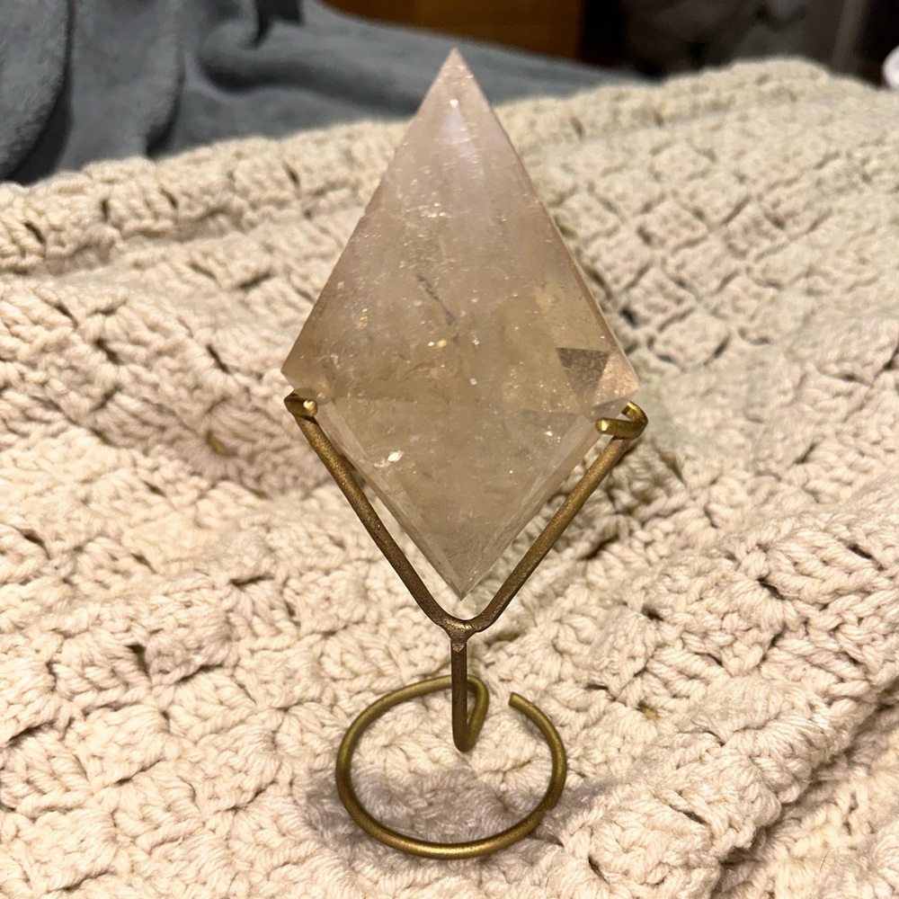 Natural Brazilian Citrine Diamond with Rainbows and Removable Stand - Statement!